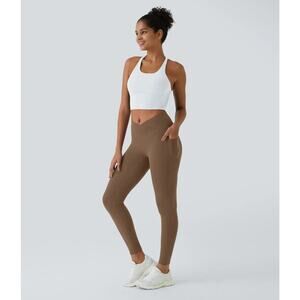 Halara Leggings Womens XL Brown Softlyzero Crossover Full Length Yoga Pockets